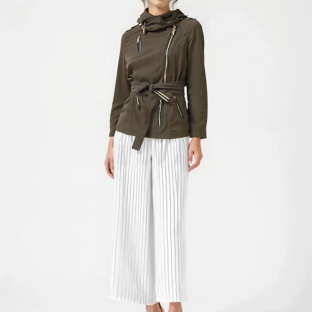 MICHAEL KORS Hooded Zip Belted Raincoat Jacket Gray XS